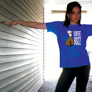 model wearingcoffee buzz shirt